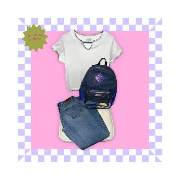 CHRISTOPHER AND BANKS WHITE V-NECK TEE PURPLE TRIM | SIZE L - Picture 2 of 5